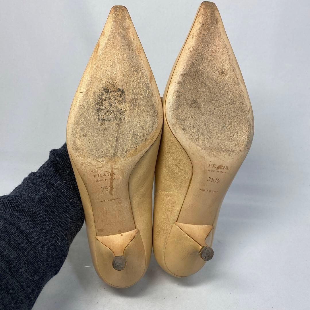 PRADA Women's Pumps Size:35.5/JP:22.5 Leather Beige From Japan 135163K Authentic thumbnail 7