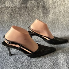 VTG St. John Black Paillettes Leather Slingback Pointed Toe Stiletto Heel 10B