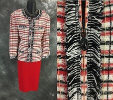 BEAUTIFUL St John collection knit coral black multi NWT jacket skirt suit 14