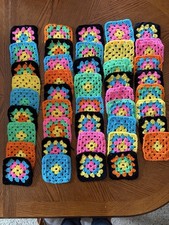 Lot of 43 Crochet GRANNY SQUARES Multicolor 5 Blocks Afghan