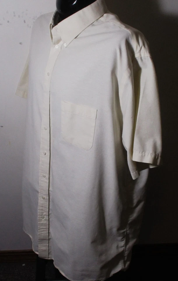 STAFFORD Creme Beige Short Sleeve "Oxford" Dress Shirt Men's Size 19 X-Tall - Image 4 of 4