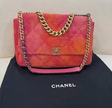 Auth Chanel 19 Bag Maxi Flap Handbag Gradient Pink Orange Tweed Two-Tone