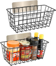 2 Pack Hanging Wall Basket Wire Storage Baskets, Adhesive Basket for Cabinet Doo