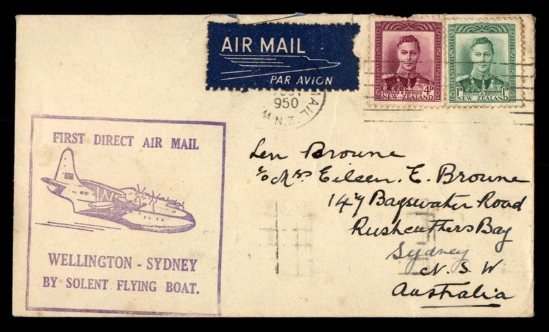 Mayfairstamps New Zealand Flight 1950 Wellington to Sydney Direct Flying Boat Co