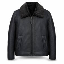 Nueva chaqueta de bombardero de piel de oveja genuina RAF B3 negra para hombre
