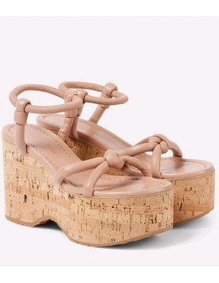 Gianvito Rossi Leather Wedge Sandals Nappa Peach Size 8 US 38 EU NIB Platforms