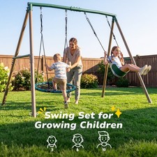 500lb Heavy Duty Swing Set 7.5ft Tall Metal Frame with 2 Swings for Kids Outdoor
