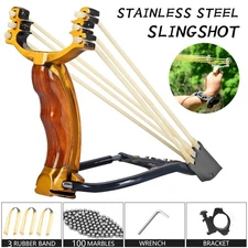 Professional Folding Slingshot Set Hunting High Velocity Catapult w/ Wrist Laser