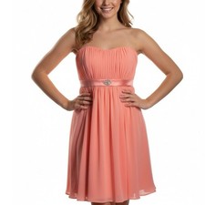 Mori Lee Cocktail Dress Womens 12 Cantaloupe Coral Strapless Chiffon Prom 200