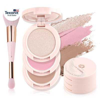 3 Colors Contour Blush Highlighter Makeup Palette, Travel Size Make up Kit, Blus
