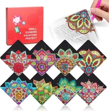 "8 Pcs Diamond Art Corner Bookmarks Leather Dimond Painting Book Mark Kit for Ad
