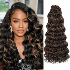 8 Packs Pre Looped Ocean Wave Crochet Hair 18 Inch Synthetic Braids Black Mix...