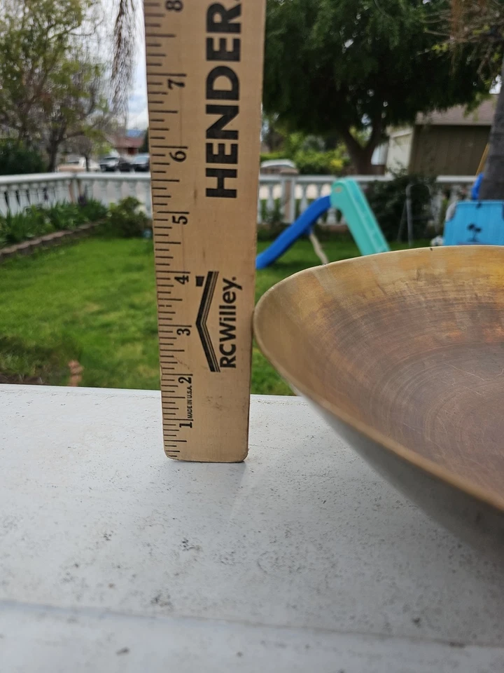 "Antiguo cuenco de latón de 14,5"" bandeja poco profunda redondeada circa pesada" Foto 3 de 4