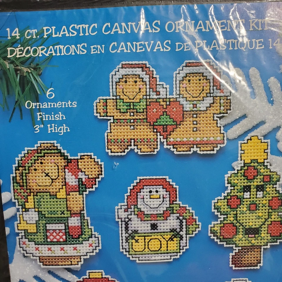 Vintage Plastic Canvas Christmas Ornament Kit Total 6 Pieces 3" Joan Elliot - Image 2 of 4