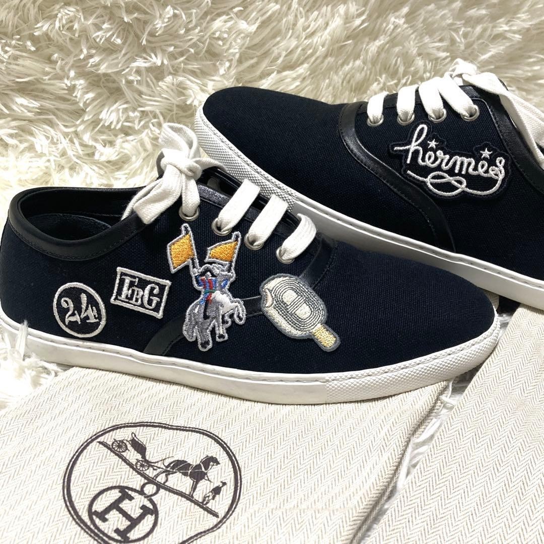 Auténticas zapatillas para mujer HERMES con parches de lona Tamaño: 37/JP:...