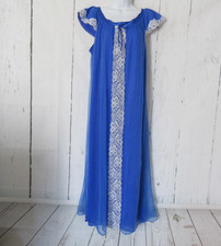 Vintage Erica Loren Nightgown L Large Blue Lace Cap Sleeve Long Maxi