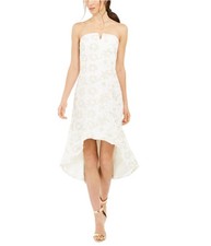 Adrianna Papell Womens Lace Strapless High-Low Fit & Flare Dress, Off-White, 8