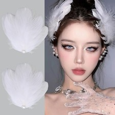 2pcs White Pearl Ostrich Hair Clip White Swan Feather Hair Pins Ballet Style ...