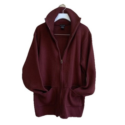 TALLY HO CARIDGAN SWEATER dark brownish red. 100% Acrylic SZ M- Full ZIP  & WARM
