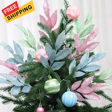 Janinka 24 Pcs Pastel Christmas Decor Leaf Picks 14" Tall Artificial 