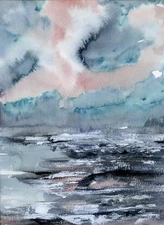 Original Watercolor Painting, Abstract landscape by Vasil Vasilev