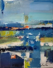 Original oil painting 11"x14" Contemporary art, Abstraction, Expressionism, Blue