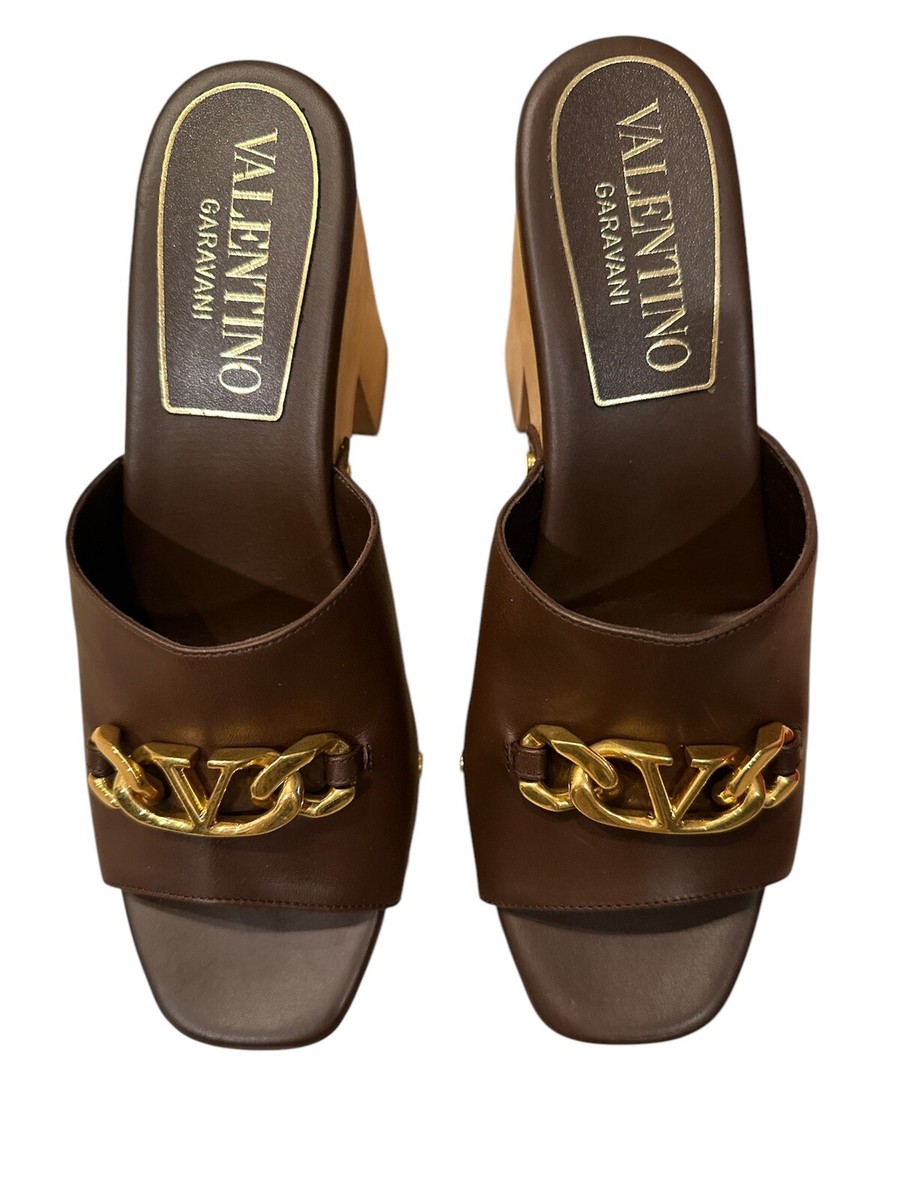 Valentino Garavani brown calf leather VLogo platform sandals  display picture 2