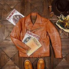 Uncoated Washed Goatskin Men's Short Double Ri*der Genuine Leather Jacket