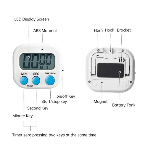 LCD Digital Kitchen Egg Cooking Timer Count Down Clock Alarm Stopwatch Magnetic - Picture 9 of 16