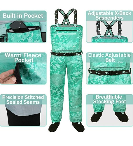 Chest Waders, Size XXL Men/Women, 8 Fans Breathable UltraLight, Waterproof Green - Picture 3 of 5