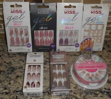 BUNDLE LOT 7 KISS GEL FANTASY GLITTER NAILS IMPRESS PRESS ON NAILS + PARTY GIFTS