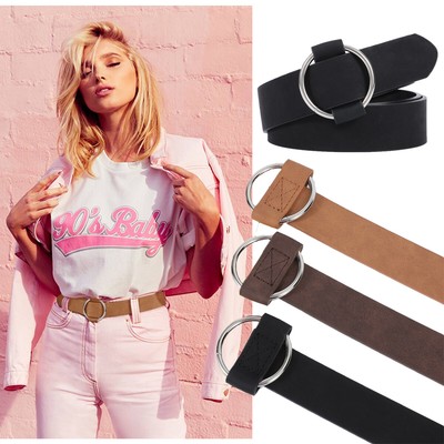 Women PU Leather Belt No Holes Metal 