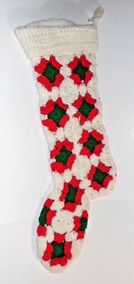 Granny Square Christmas Stocking, Vintage 28'' L Hand Crocheted, Scarce Size!