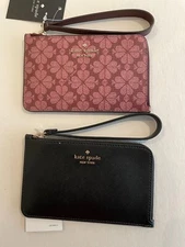 Set of 2 Kate Spade New York Lucy L-zip Wristlet/wallets,grenache& black Leather