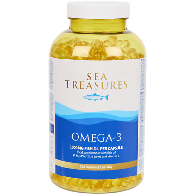 Omega 3 - 1000mg Fischöl Kapseln - 18% EPA , 12% DHA - 300 Kapseln