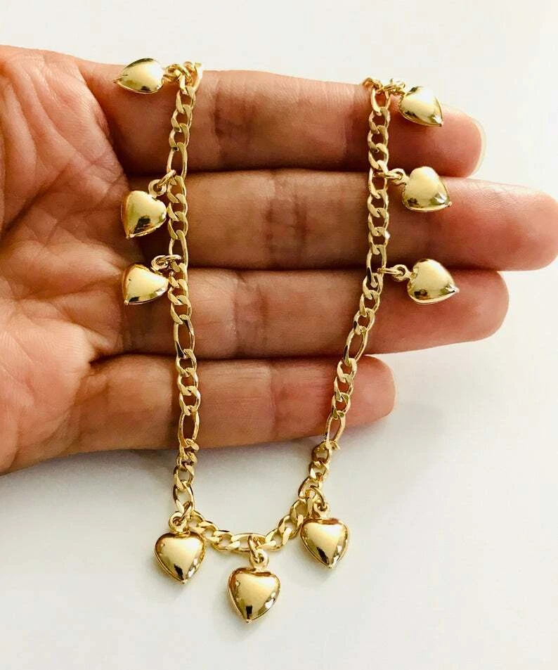 TOBILLERA DE AMOR CORAZÓN RELLENO ORO 18K 10" / TOBILLERA DE CORAZÓN 10" - A15 Foto 3 de 4