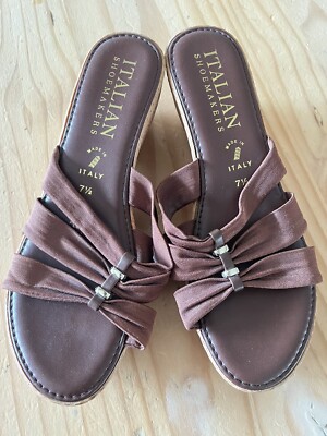 italian shoemakers wedge brown sandals 1/2 (See Pics For Details)