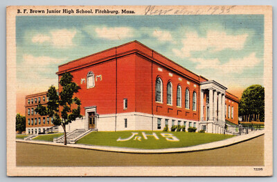 Vintage Postcard MA Fitchburg B. F. Brown Junior High School Linen ~7868