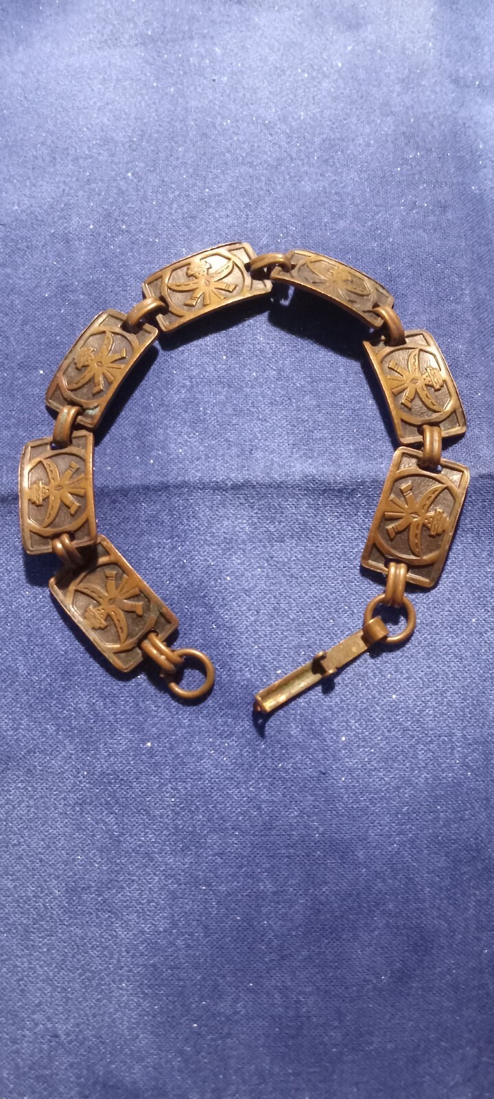 Vtg Solid Copper Link Bracelet Aztec Thunderbird … - image 1