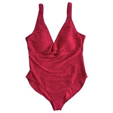 Cole of California Red Ribbed one piece swimsuit with Twisted Front Size 12