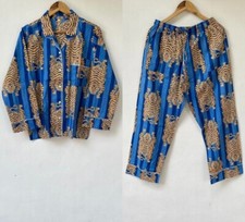 Indian Print Hippie Cotton Blue Women Gypsy Pajama set Nightwear Christmas Gift