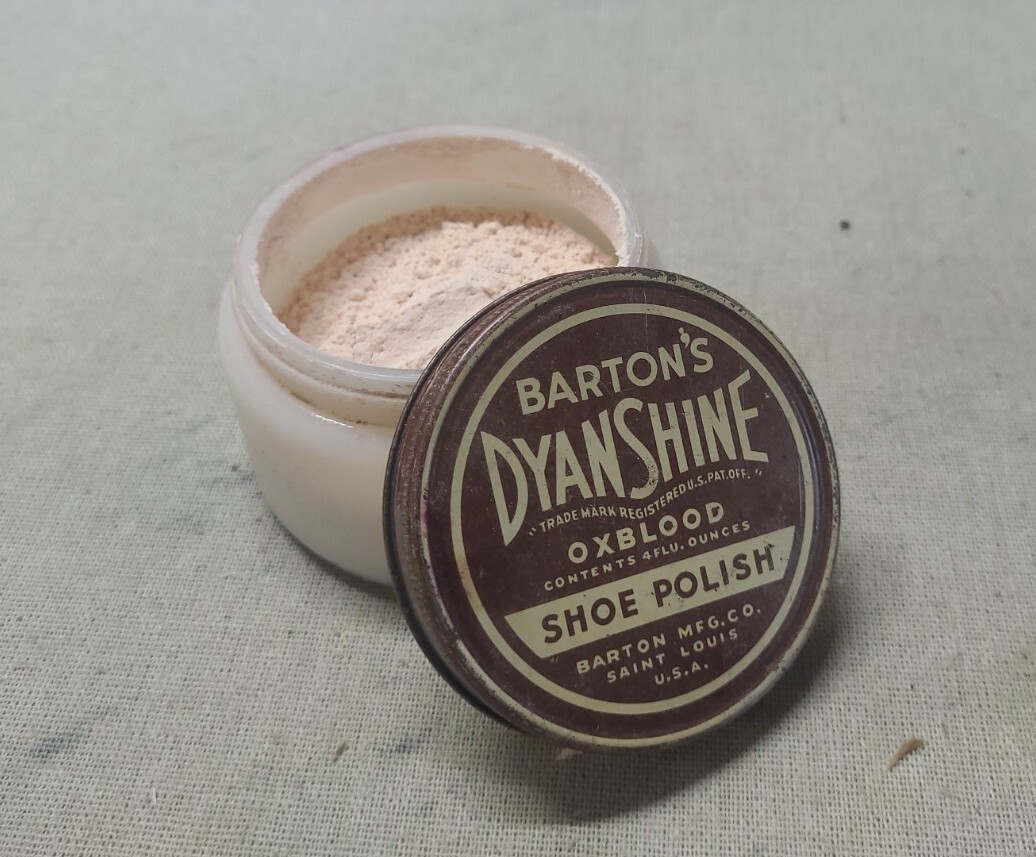 Bartons DyanShine Oxblood Shoe Polish Paste Milk Glass Jar Vintage St Louis