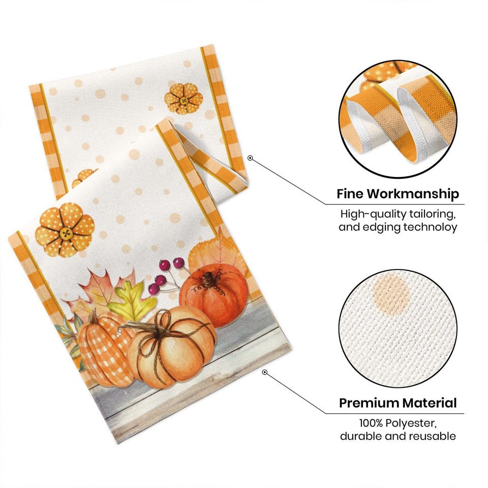 Fall Decor Table Runner Thanksgiving Pumpkins Buffalo Plaid Runners