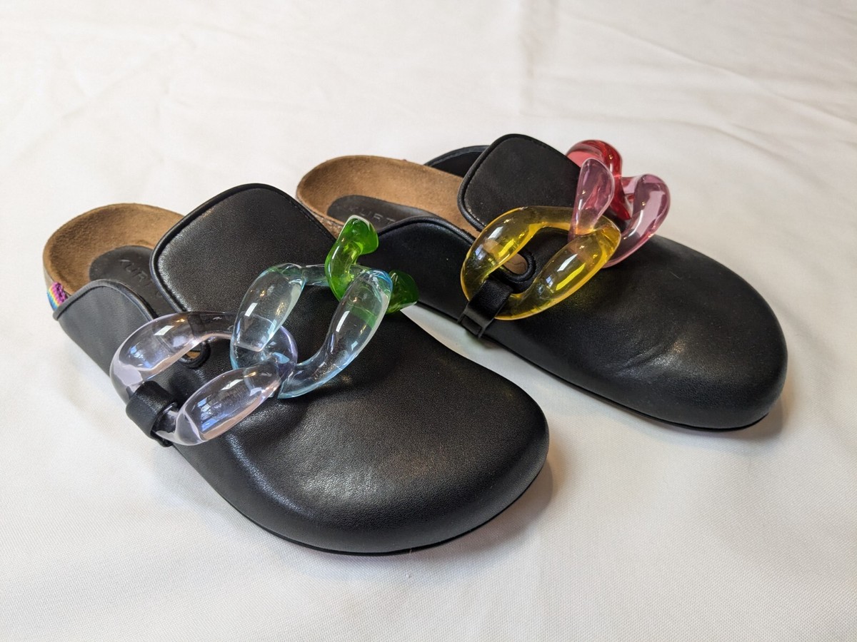 Kurt Geiger London Clogs Sz 6 Rainbow Chain Black Leather 36 Shoes