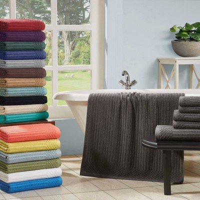 6 Piece Ribbed Textured Cotton Towel Set Washcloth, Hand Towels, Bath Towels