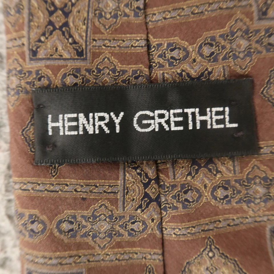 Henry Grethel 领带棕色几何阿拉伯佩斯利 100% 真丝美国 4 — 第 3/4 张图片