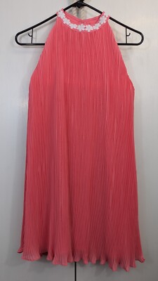 Janie And Jack Size 12 Pink Dress Pleated Chiffon Embroidered Flower Lined Party