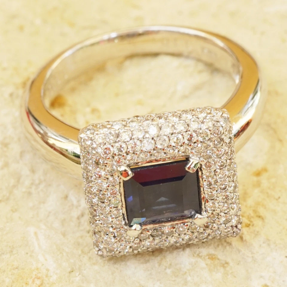 Ring Saphir Brillant 1.10 ct 0.80 ct ROYALBLUE TW VVS  750er Gold Square - Bild 3 von 4