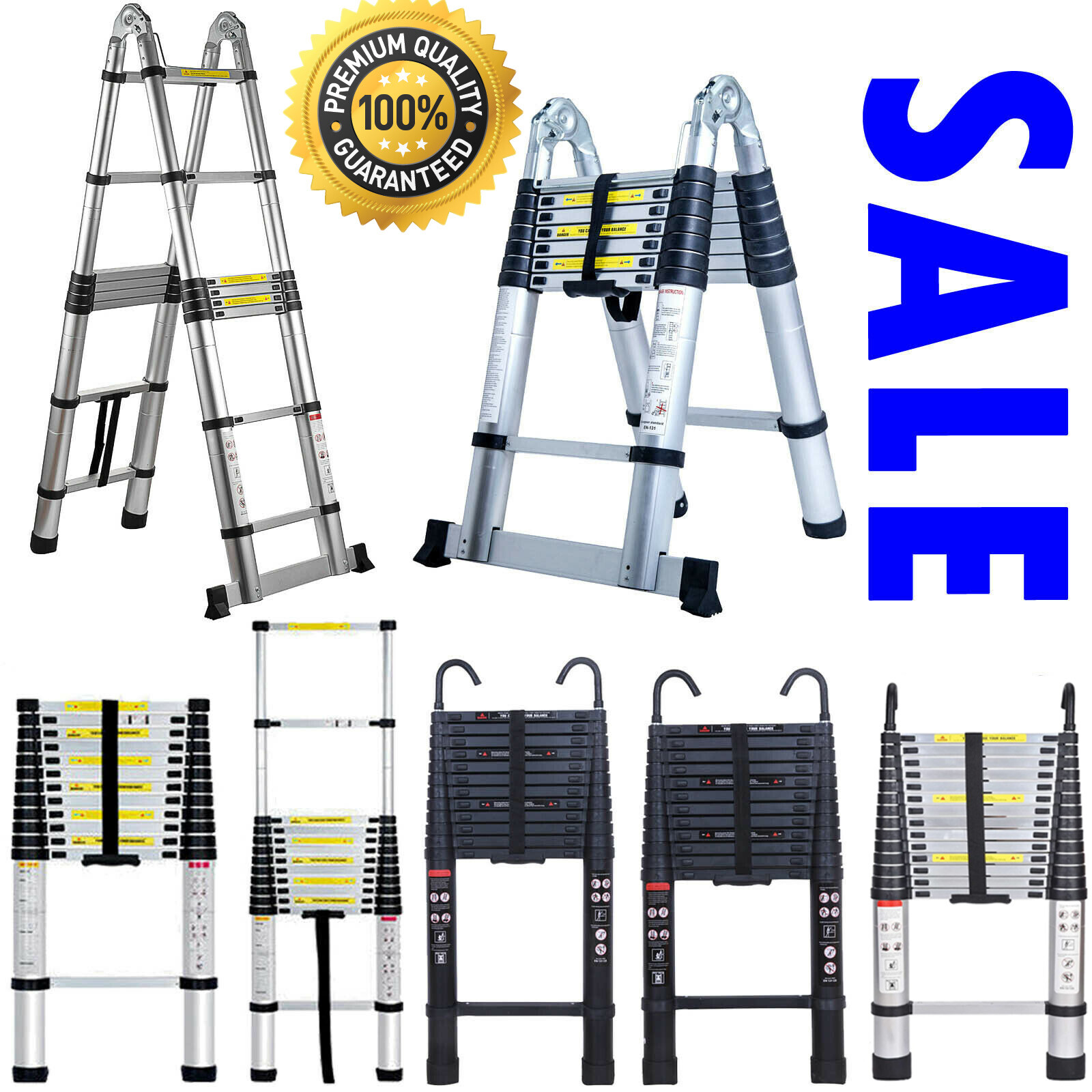 Portable Aluminum Telescopic Ladder Heavy Duty Folding Extension Step Ladders