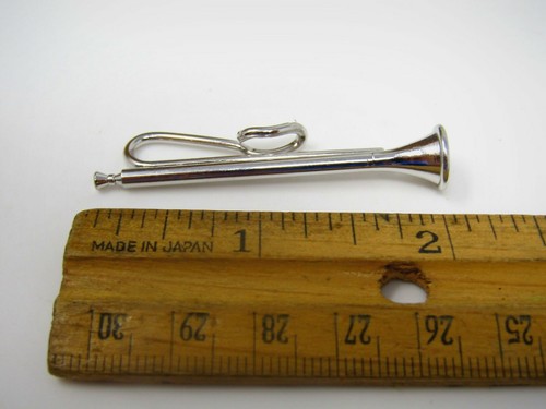 Vintage tromba bugle cravatta clip bar tono argento metallo musicista band direttore regalo - Foto 5 di 5